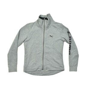 Puma Women's Small Gray Full Zip Track Jacket Mock Neck Graphic Sleeve
